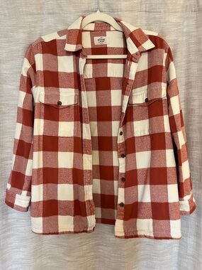 Marine Layer Red & Cream Buffalo Check Button-Front Shacket